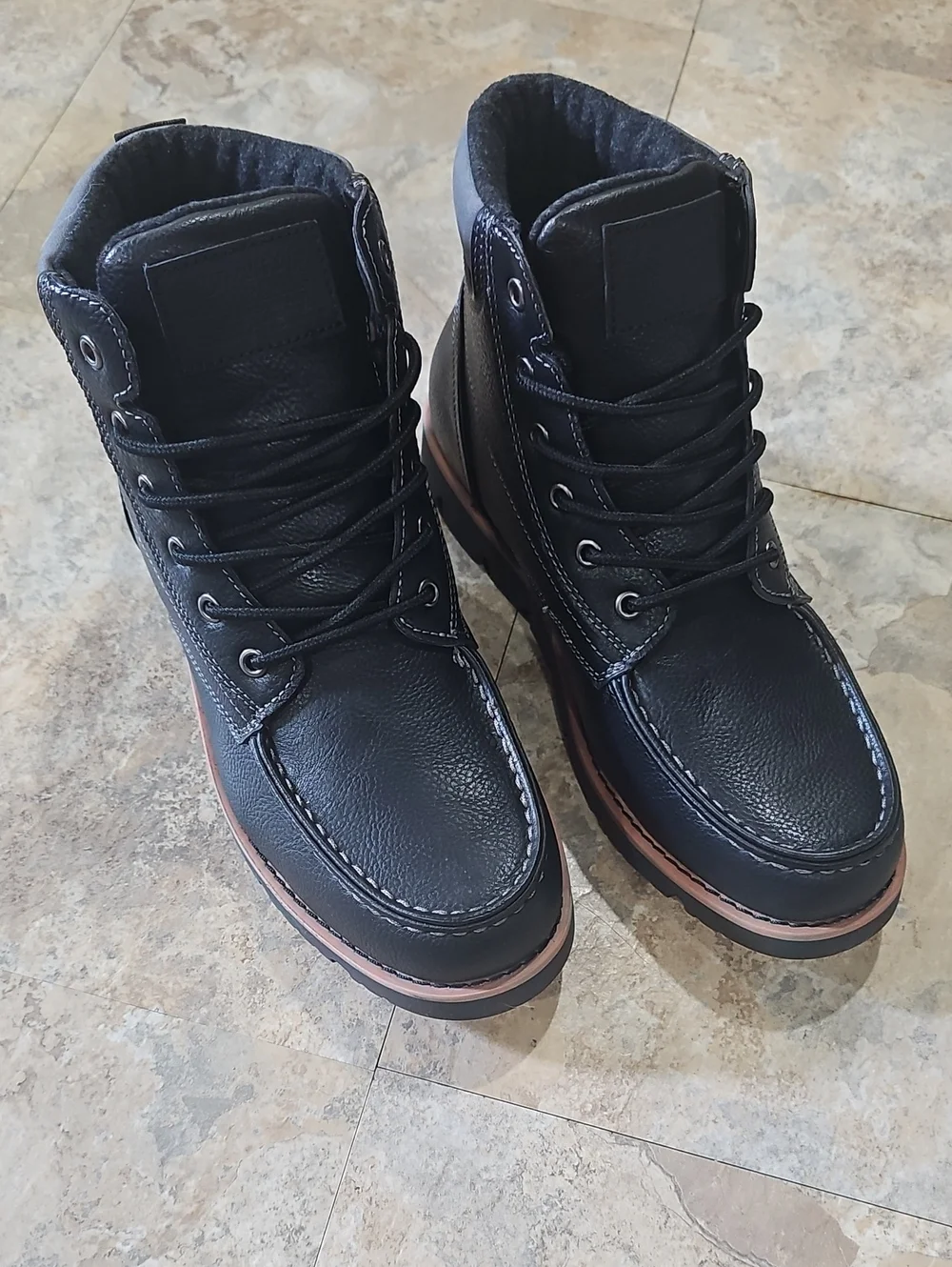 Levi's Black Lace-Up Moc Toe Boots with Brown Trim